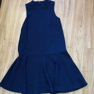NWT Loft Navy Blue Pinstripe Low Mock Neck Flare Dress Size Small